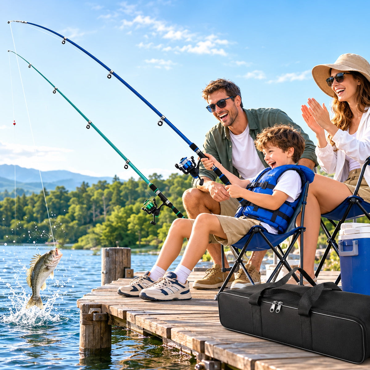 Doulami Fishing Poles Combo Set, 2-Pcs 5.9-Ft Telescopic Rods, Fishing Rod and Reel Combo, 76-Pcs Tackle Kit Spinning Reels Box & Bag, Freshwater