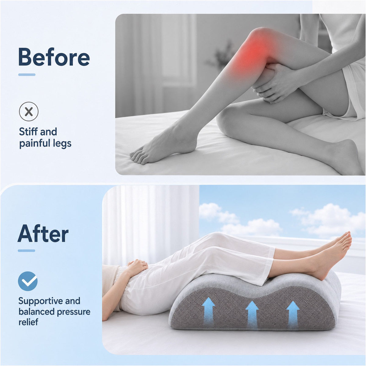 Doulami Leg Elevation Pillow, Memory Foam Ergonomic Leg Rest with Dual Breathable Grooves, M-Shape Knee Support for Leg Fatigue Relief, Daily Relaxation & Comfortable Rest