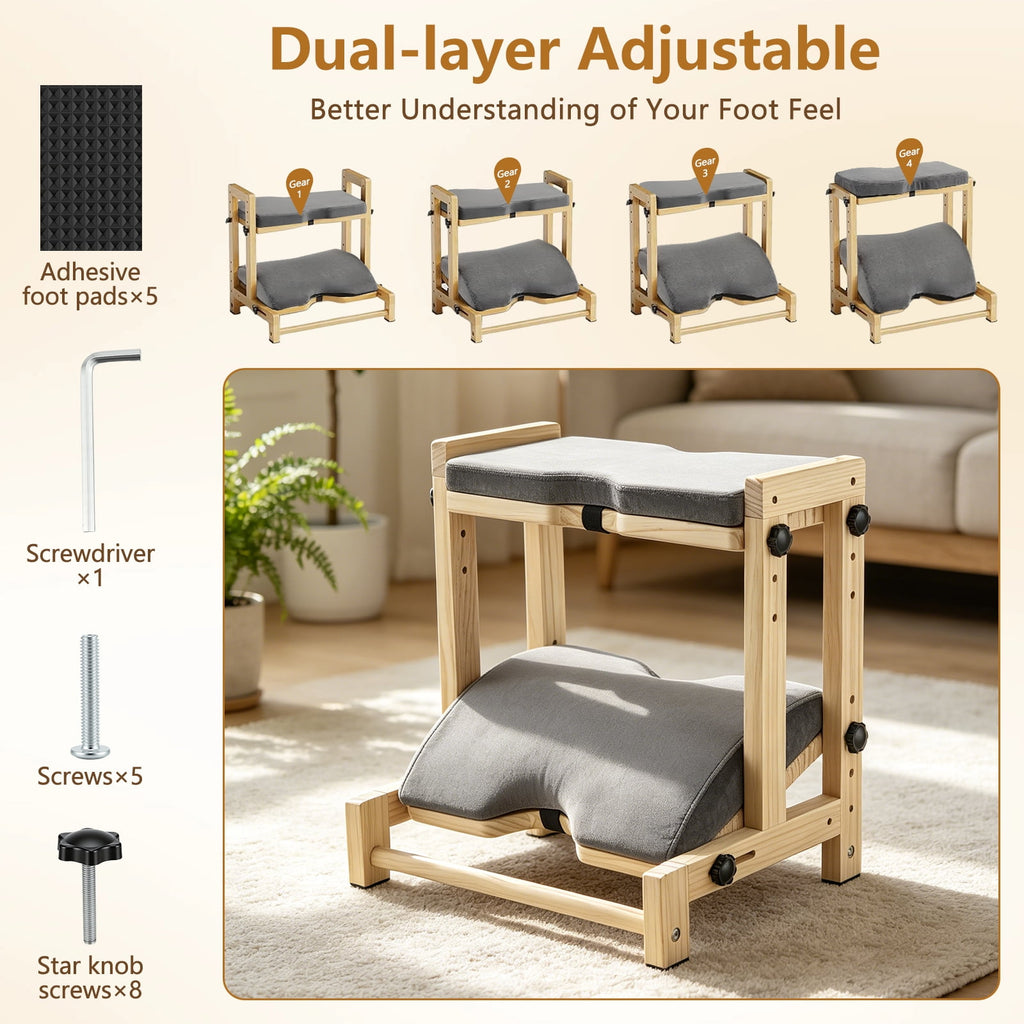 Wooden Foot Rest Under Desk, 2-Tier Adjustable Under Desk Footrest with Removable Washable Cushion, Ergonomic Office Foot Rest Under Desk for Home & Work, 4 Height Levels, 150 lbs