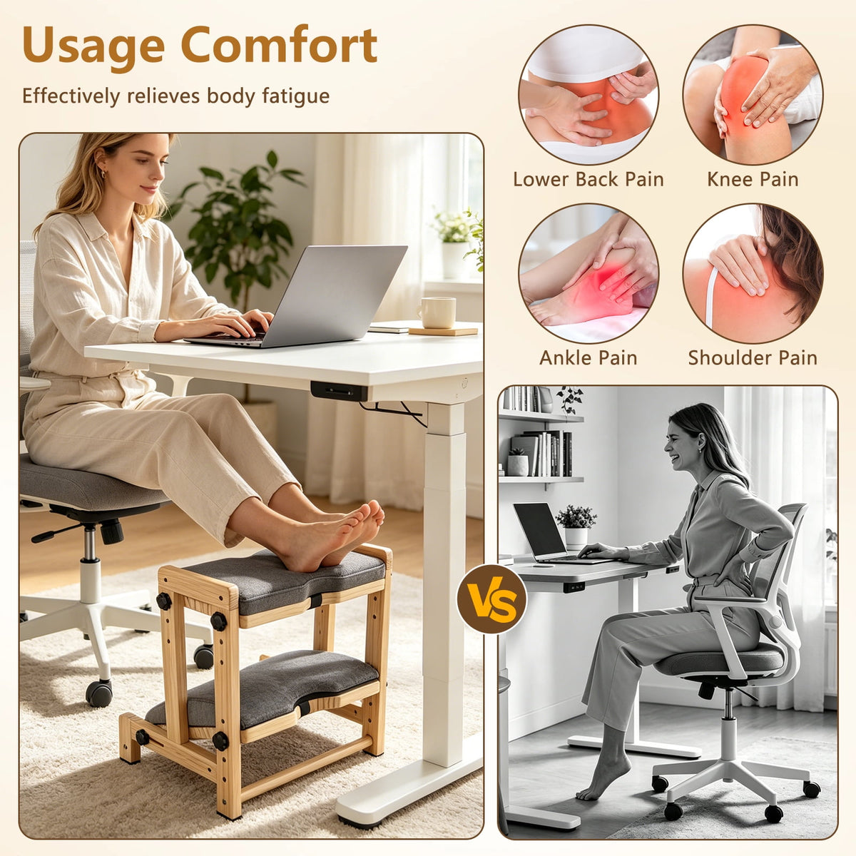 Wooden Foot Rest Under Desk, 2-Tier Adjustable Under Desk Footrest with Removable Washable Cushion, Ergonomic Office Foot Rest Under Desk for Home & Work, 4 Height Levels, 150 lbs