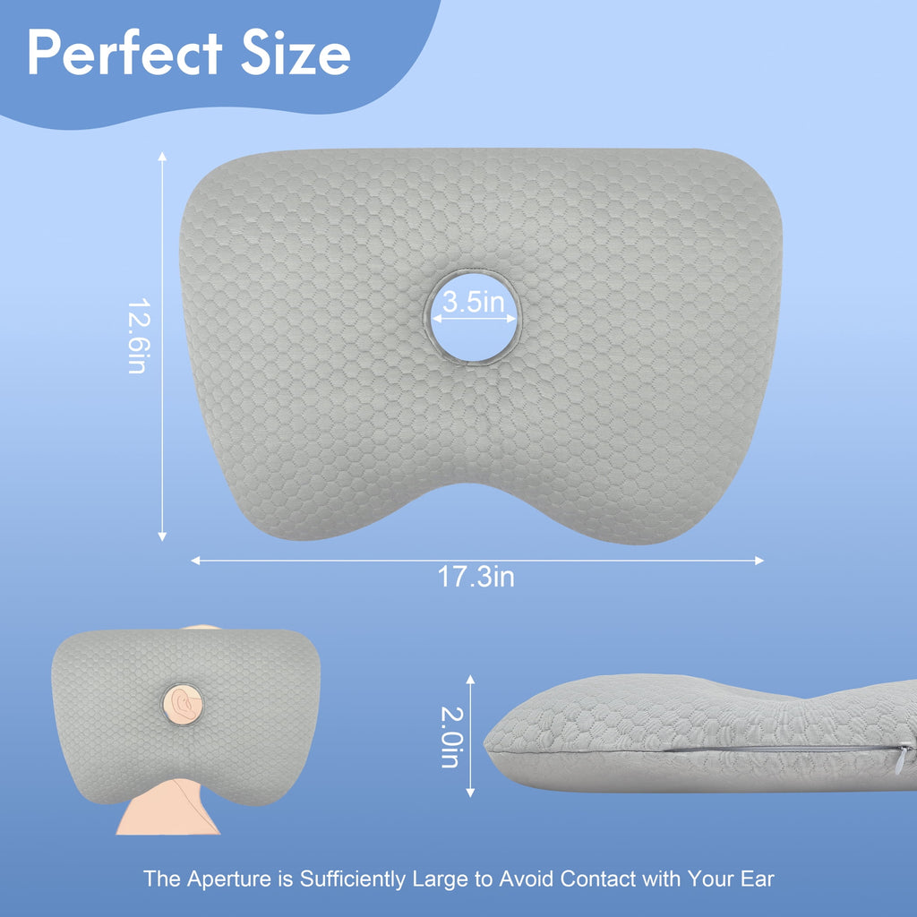 Doulami Side Sleeper Pillow with Center Hole, 3.5" Opening Cotton Polyester Washable Adjustable Pillow for Side Sleepers, Gray