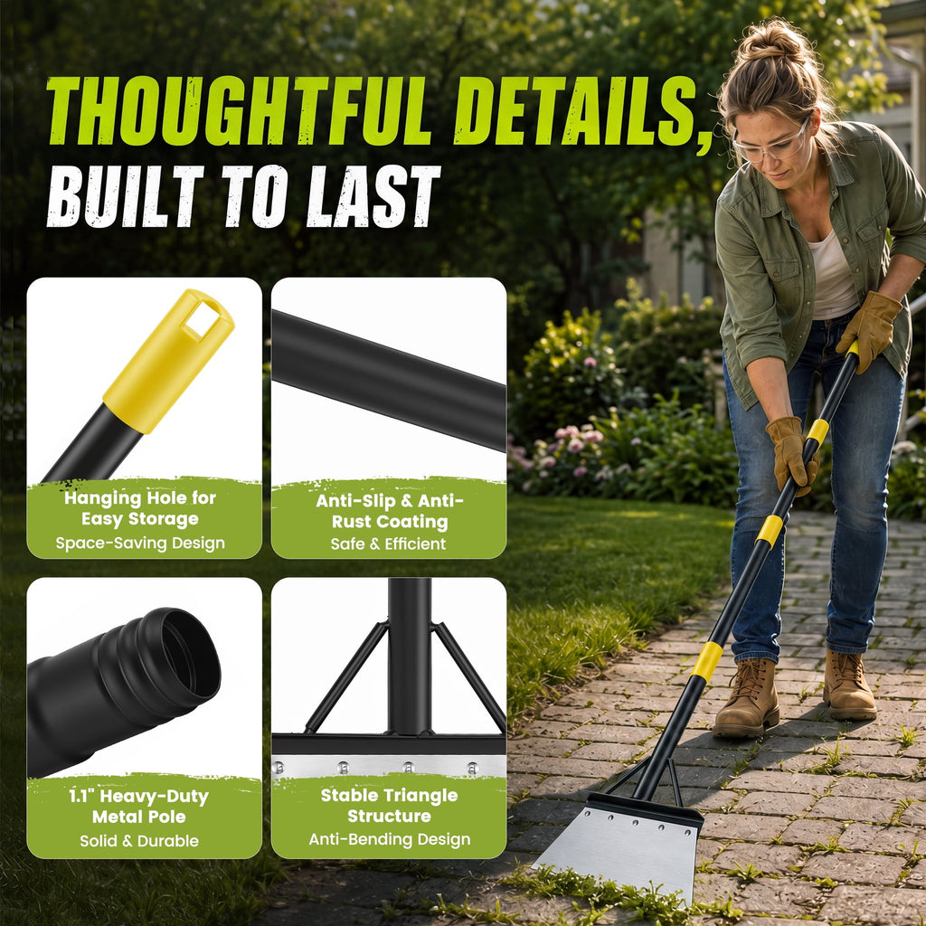Doulami Heavy Duty Snow Shovel, Steel Flat Shovel with Adjustable Handle, Gardening Scraper Outdoor Spade Tool for Weeding, Lawn Edging, Digging, Ice Removal & Driveway Cleaning