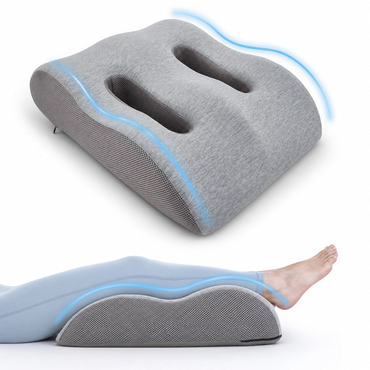 Doulami Leg Elevation Pillow, Memory Foam Ergonomic Leg Rest with Dual Breathable Grooves, M-Shape Knee Support for Leg Fatigue Relief, Daily Relaxation & Comfortable Rest