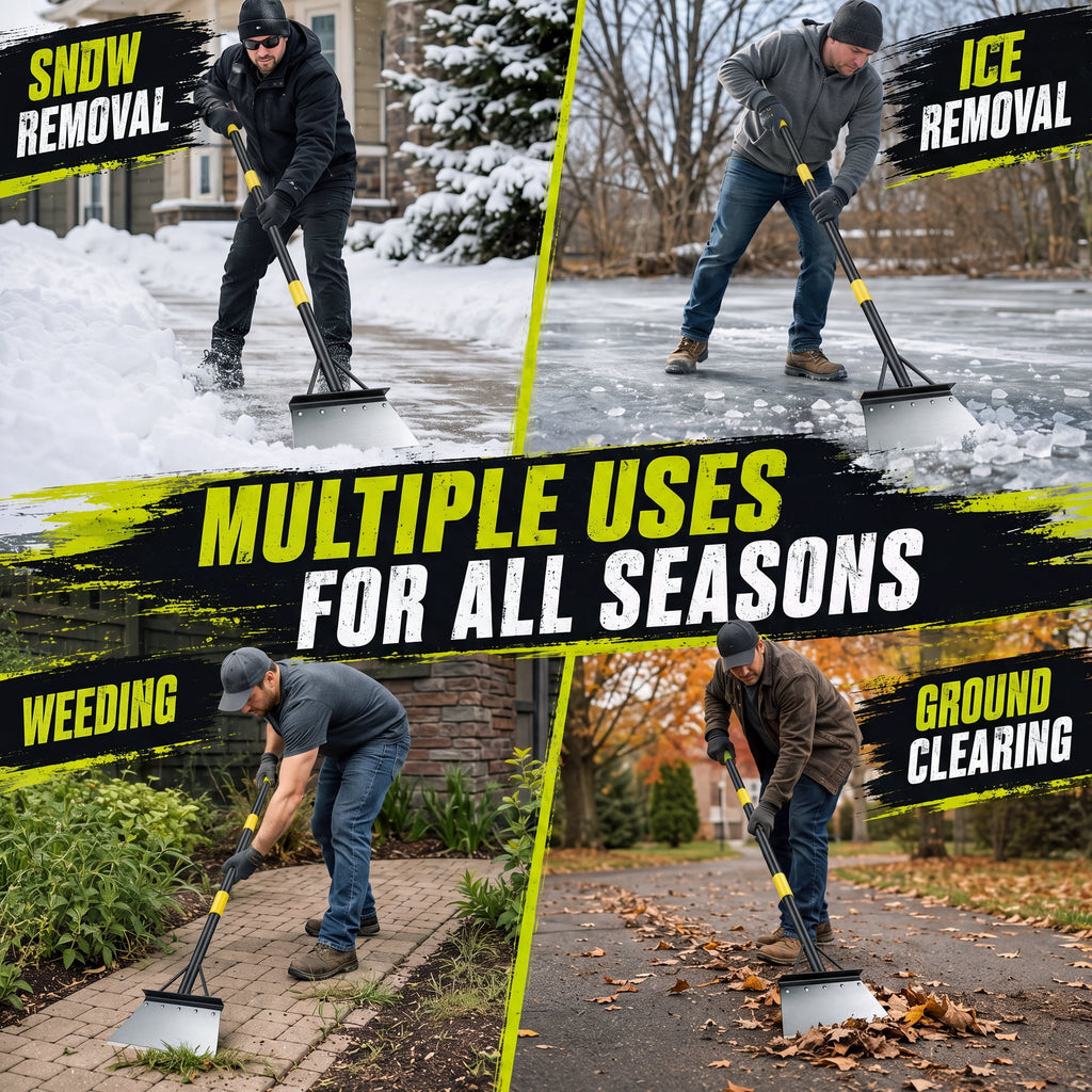 Doulami Heavy Duty Snow Shovel, Steel Flat Shovel with Adjustable Handle, Gardening Scraper Outdoor Spade Tool for Weeding, Lawn Edging, Digging, Ice Removal & Driveway Cleaning