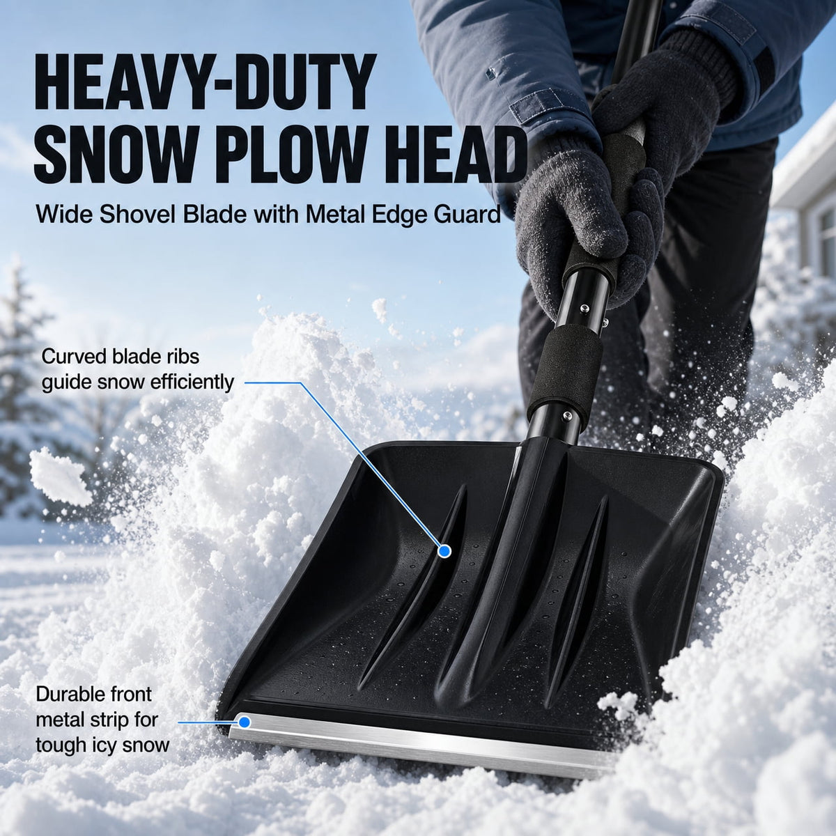 Doulami snow shovel and Ice Scraper 3-in-1 Car Snow Removal Kit, Adjustable Extension Handle with Brush, Square Snow Shovel and Ice Scraper, 95 x 24 x 14 cm