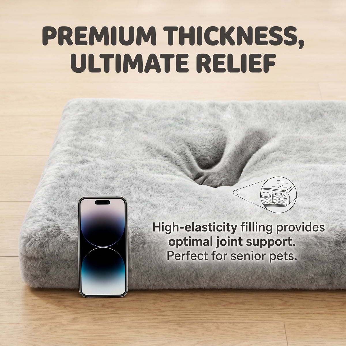 Doulami Dog Bed for large dogs 105x70x6cm, Corduroy Pet Mattress with Removable Washable Cover, Non Slip Bottom Crate Dog Pad, Joint Relief Dog Mat, Light Gray