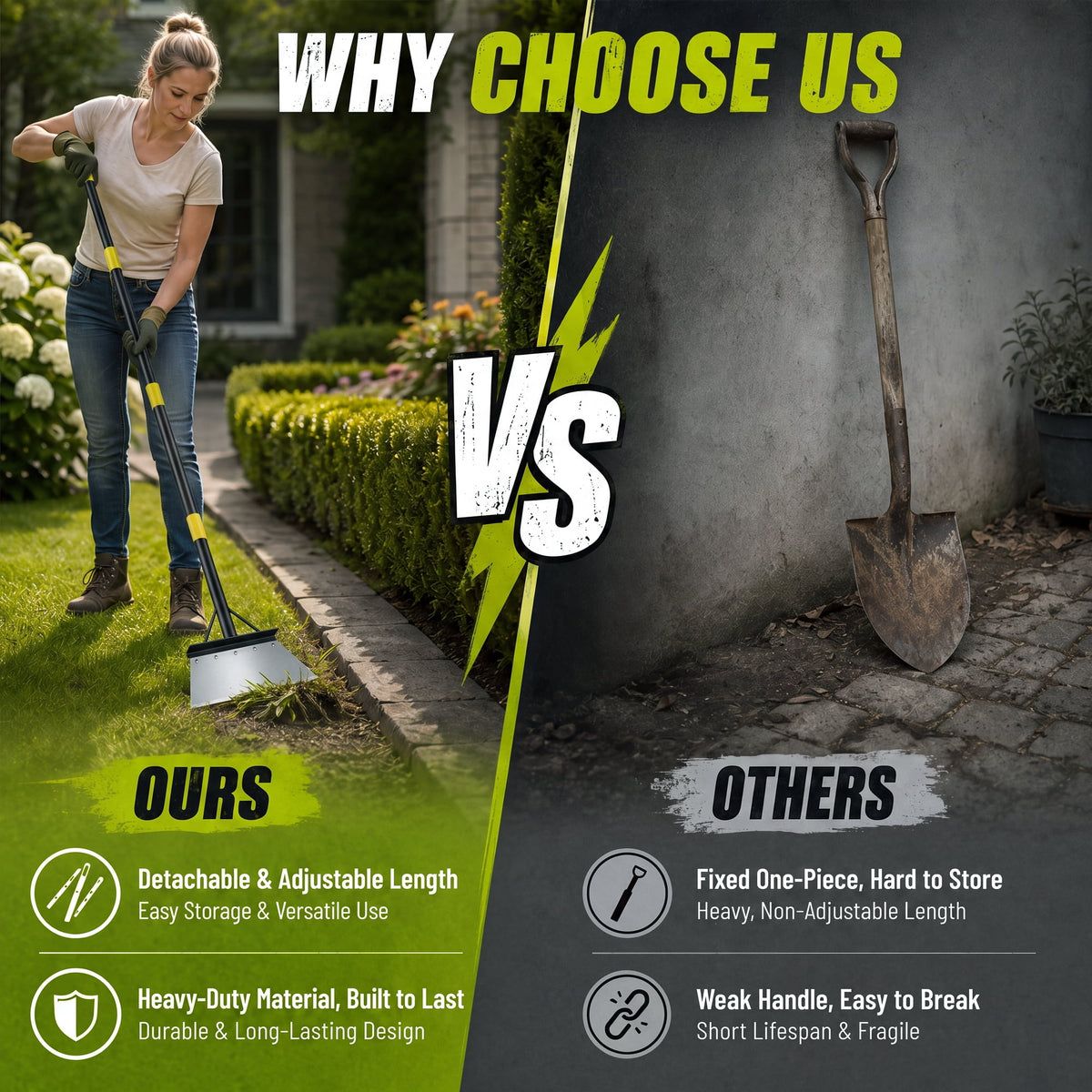 Doulami Heavy Duty Snow Shovel, Steel Flat Shovel with Adjustable Handle, Gardening Scraper Outdoor Spade Tool for Weeding, Lawn Edging, Digging, Ice Removal & Driveway Cleaning